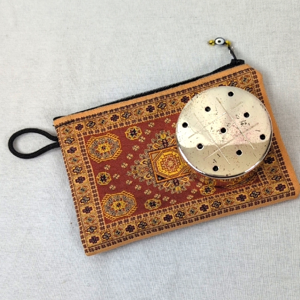 VTG METAL TIC TAC TOE W/Bohemian Patterned Pouch